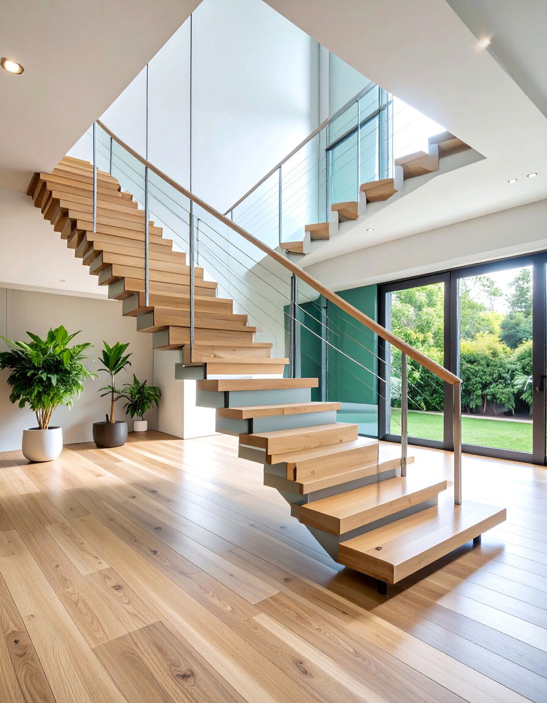 Minimalist White Oak Staircase with Cable Railings - 25 White Oak Staircase Ideas