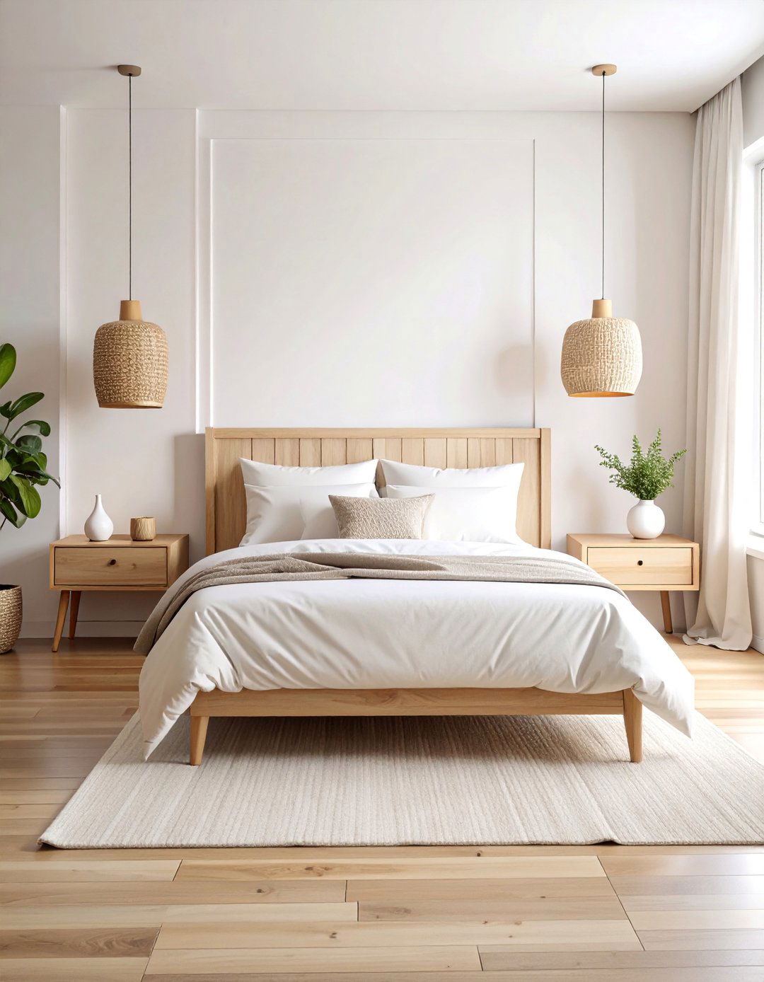 Minimalist White Scandinavian Bedroom with Light Wood Accents - 25 Scandinavian Bedroom Ideas