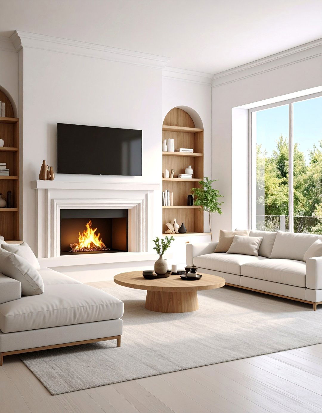 Minimalist White Spanish Fireplace with Hidden Television - 25 Spanish Style Fireplace Ideas