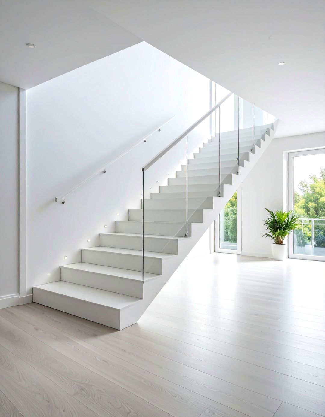 Minimalist White Staircase with Hidden Fasteners - 25 Contemporary Staircase Design Ideas