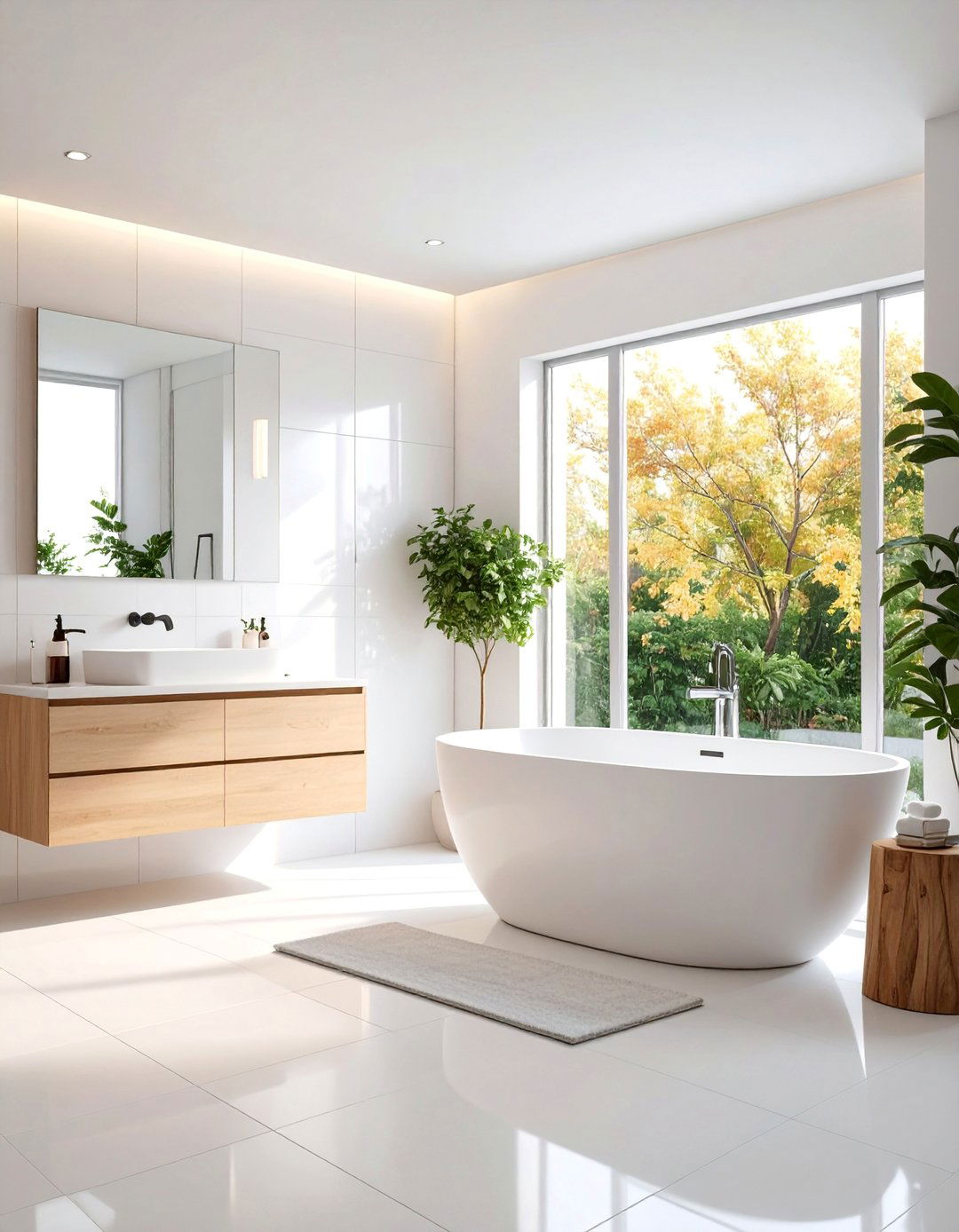 Minimalist White Tile Bathroom with Floating Vanity - 25 White Tile Bathroom Ideas