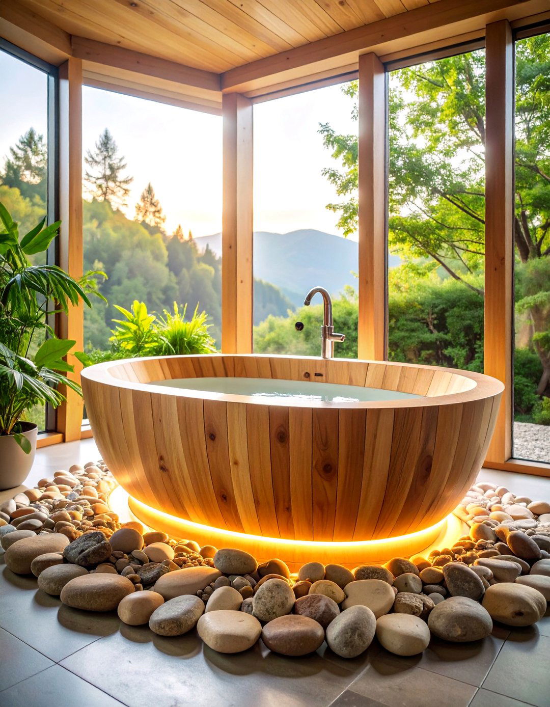 Minimalist Wooden Soaking Tub Sanctuary - 25 Japandi Bathroom Ideas
