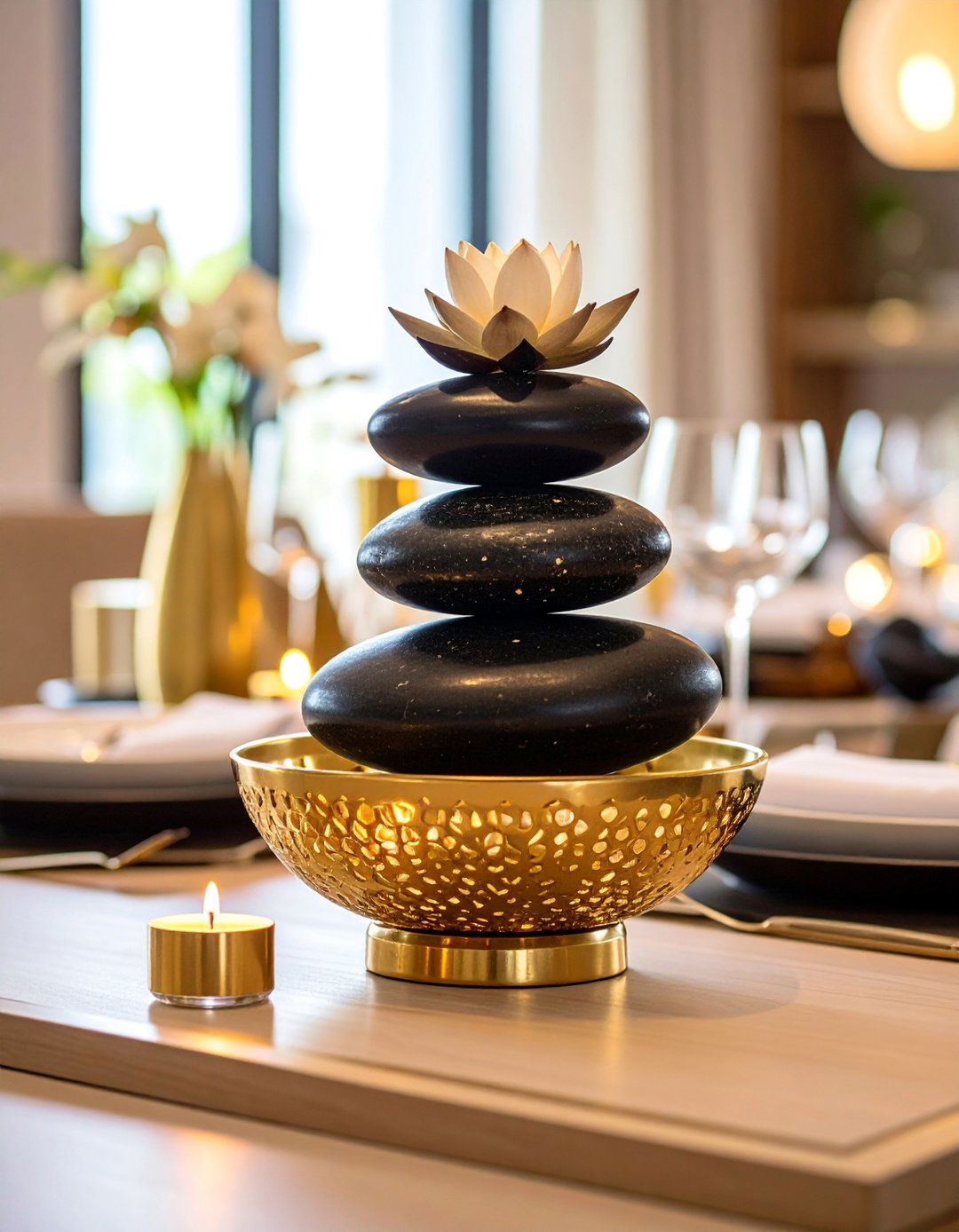 Minimalist Zen Balance - 25 Black and Gold Centerpiece Ideas