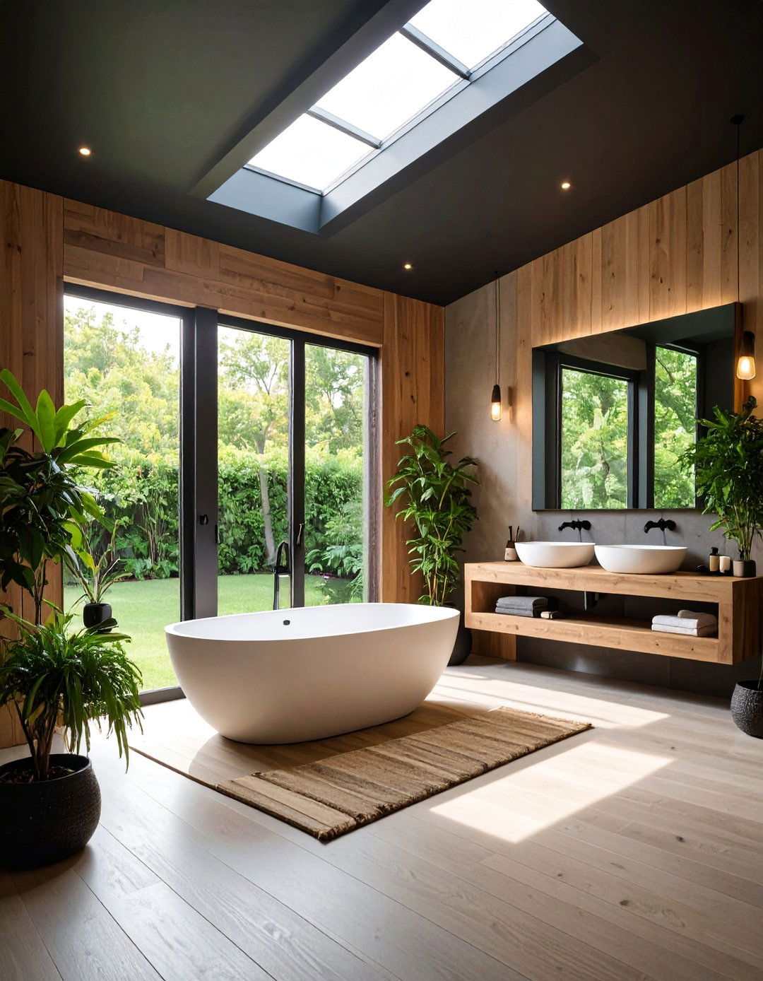 Minimalist Zen Bathroom with Black Flat Ceiling - 25 Black Ceiling Design Ideas