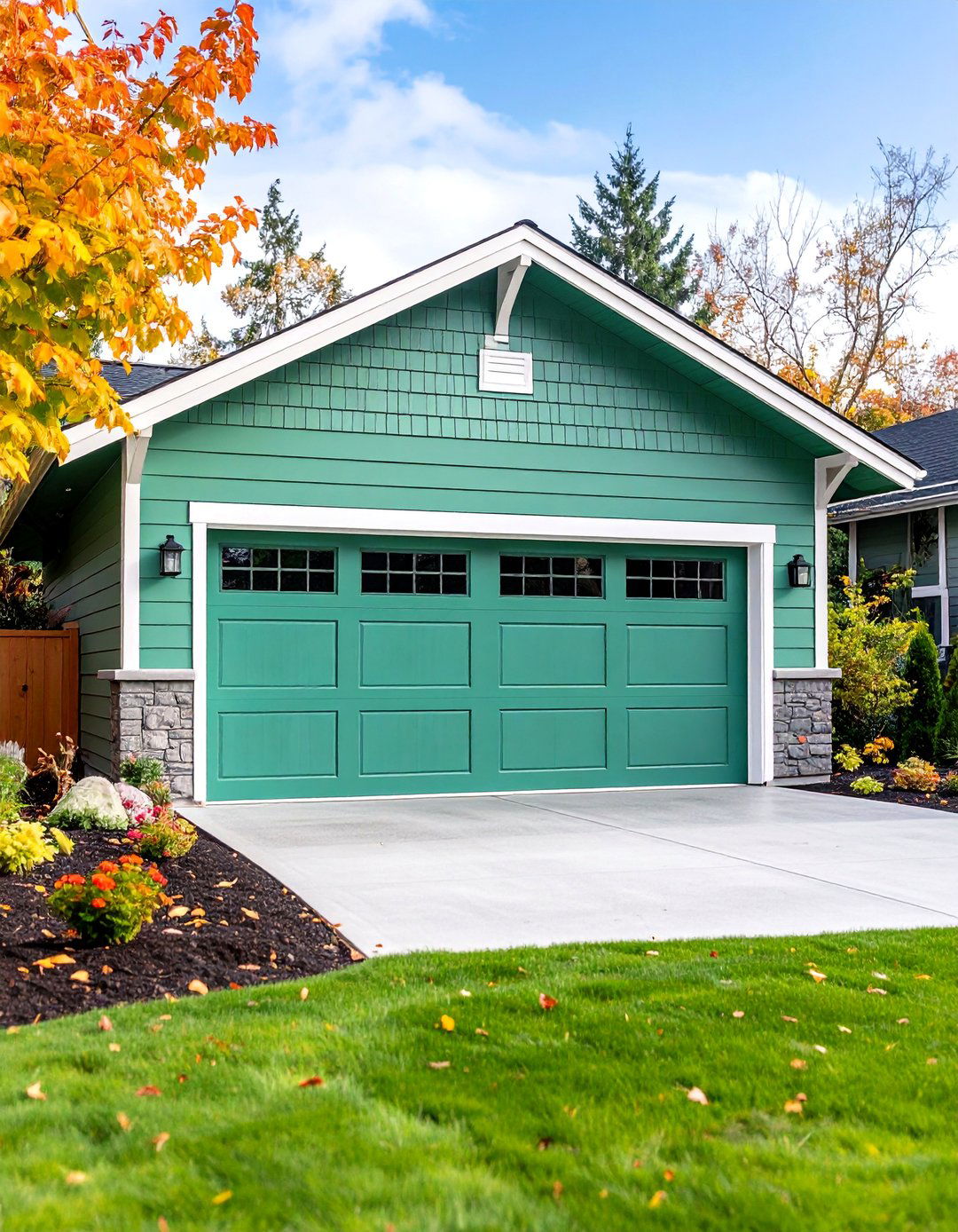 Mint Chip Green Playful with Family Friendly Features - 25 Green Garage Door Ideas