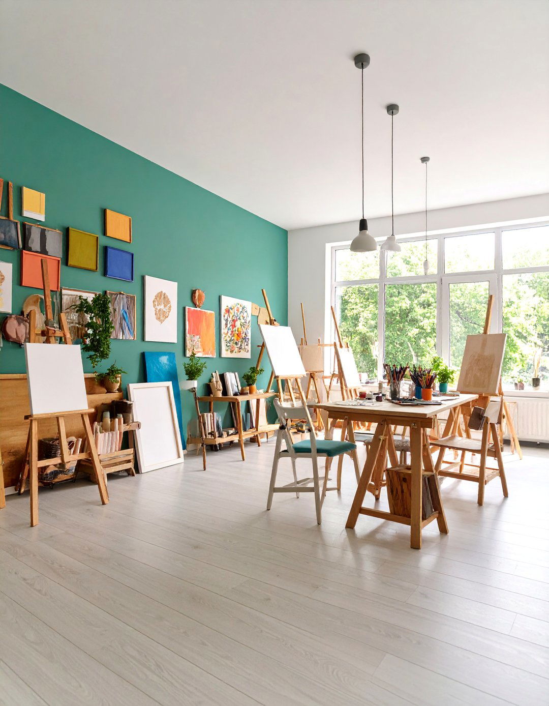 Mint Green Art Studio Creative Workspace - 25 Dark Green Accent Wall Ideas