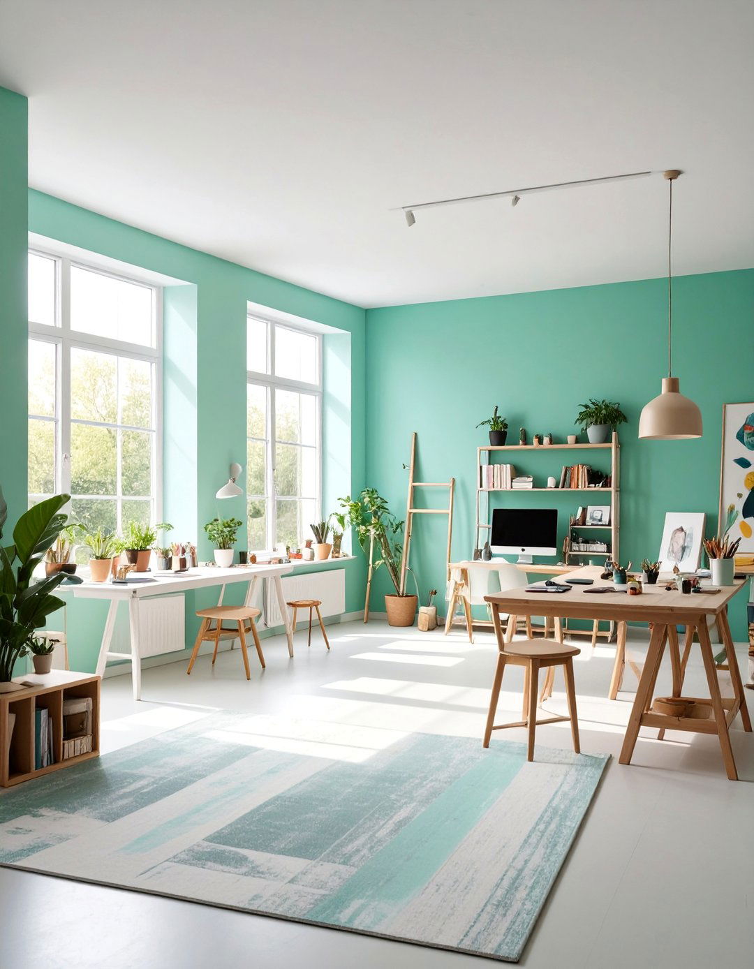 Mint Green Art Studio with Creative Storage - 25 Green Accent Wall Ideas