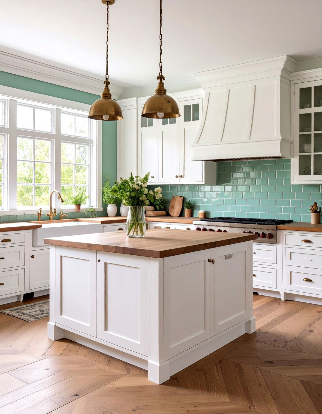 Mint Green Brick Pattern with Farmhouse Charm - 25 Kitchen With Green Backsplash Ideas