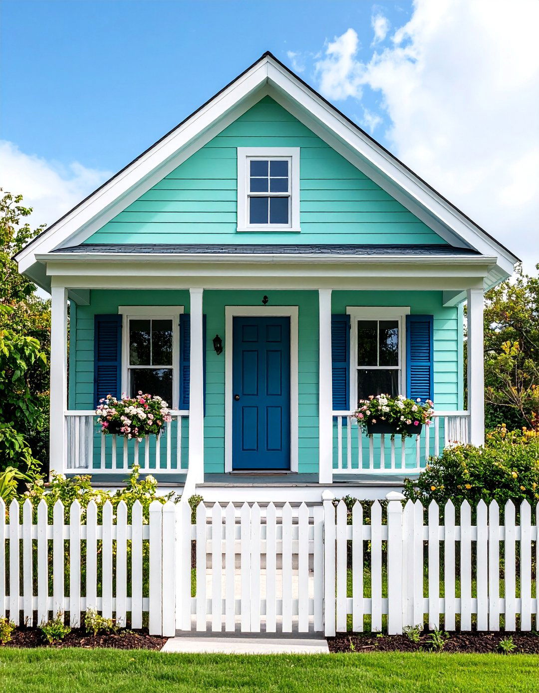 Mint Green Coastal Retreat with Navy Accents - 25 Green Exterior House Paint Ideas