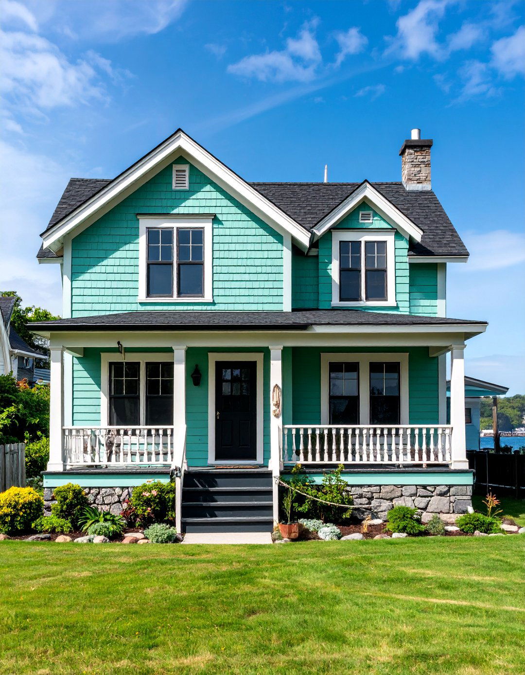 Mint Green Coastal with Black Nautical Details - 25 Green House Exterior With Black Trim