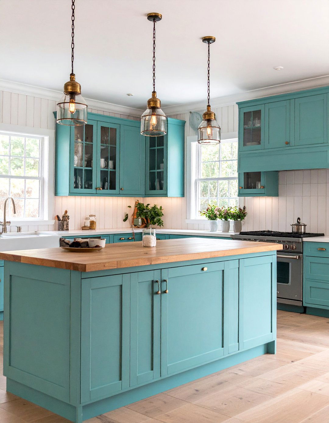 Mint Green Cottage Kitchen with Beadboard Details - 25 Dark Green Kitchen Ideas