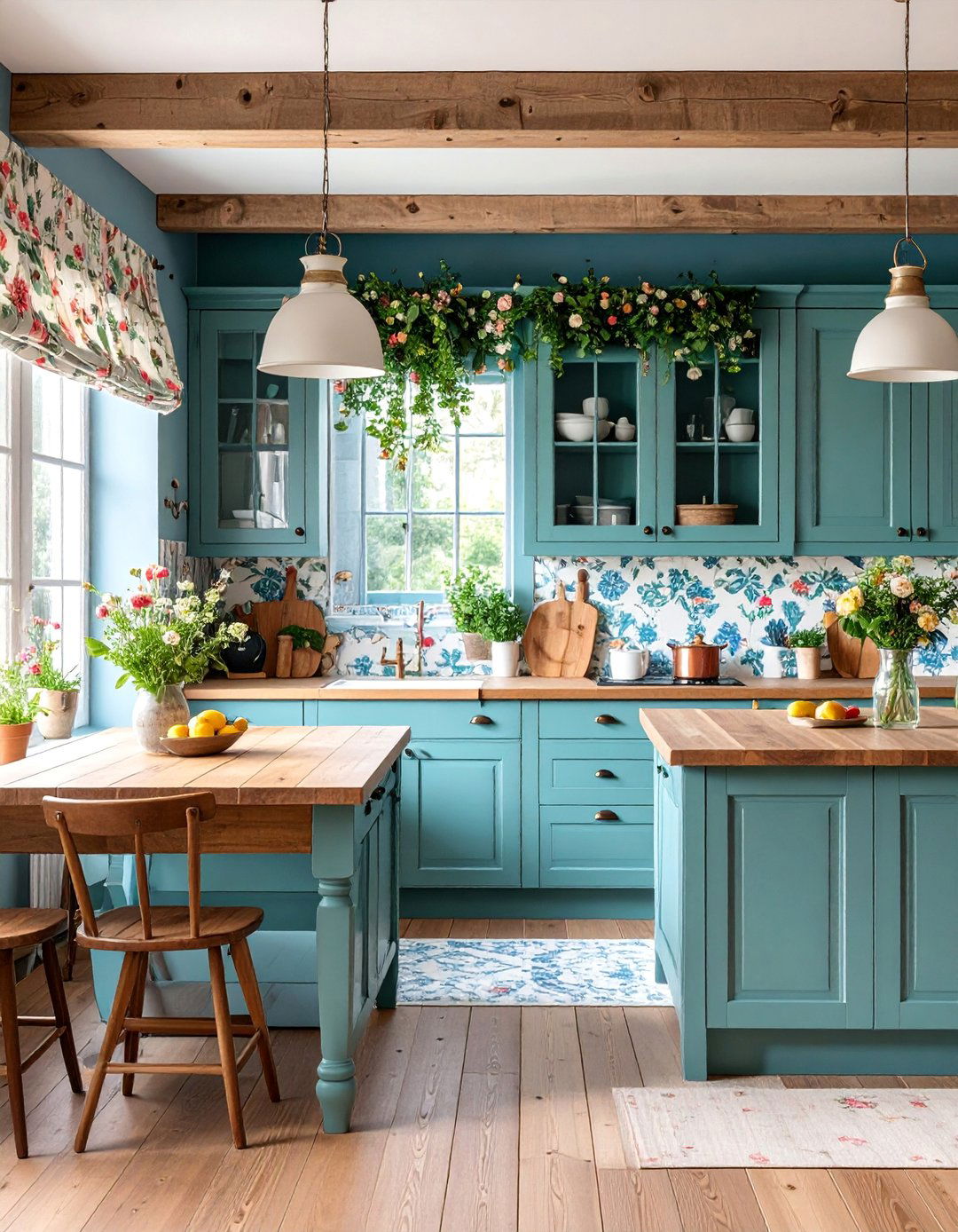 Mint Green Cottage Kitchen with Floral Accents - 25 Mint Green Kitchen Ideas