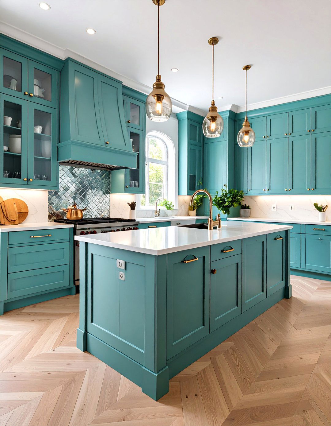 Mint Green Galley Kitchen with Mirror Backsplash - 25 Mint Green Kitchen Ideas