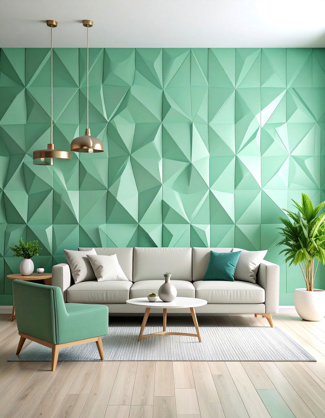 Mint Green Geometric Wallpaper Feature Wall - 25 Green Accent Wall Ideas