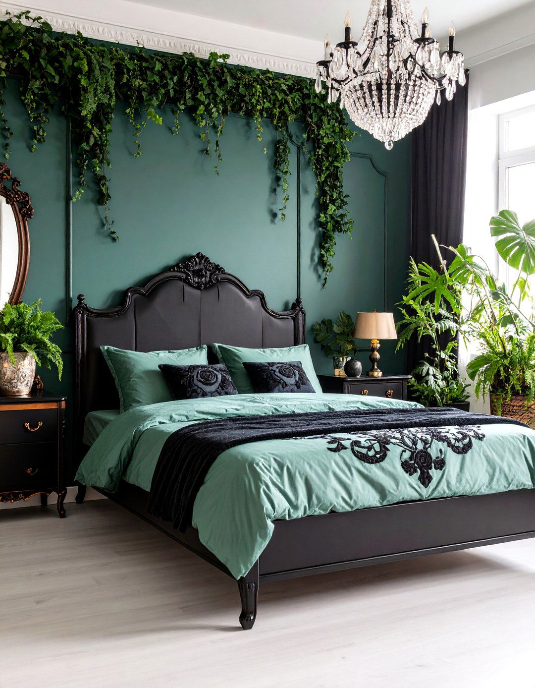 Mint Green Gothic Garden Retreat - 25 pastel goth bedroom ideas