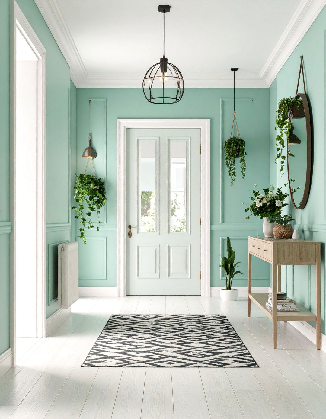 Mint Green Hallway with Scandinavian Minimalism - 25 Green Hallway Ideas