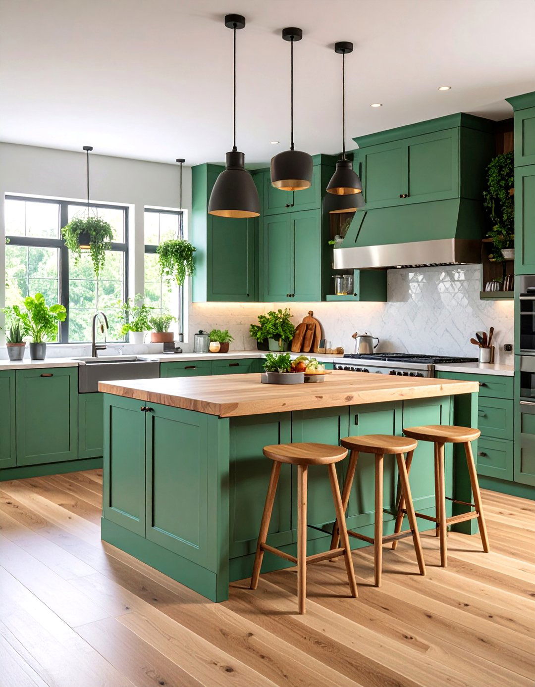 Mint Green Island with Natural Wood Perimeter Cabinets - 25 Mint Green Kitchen Ideas