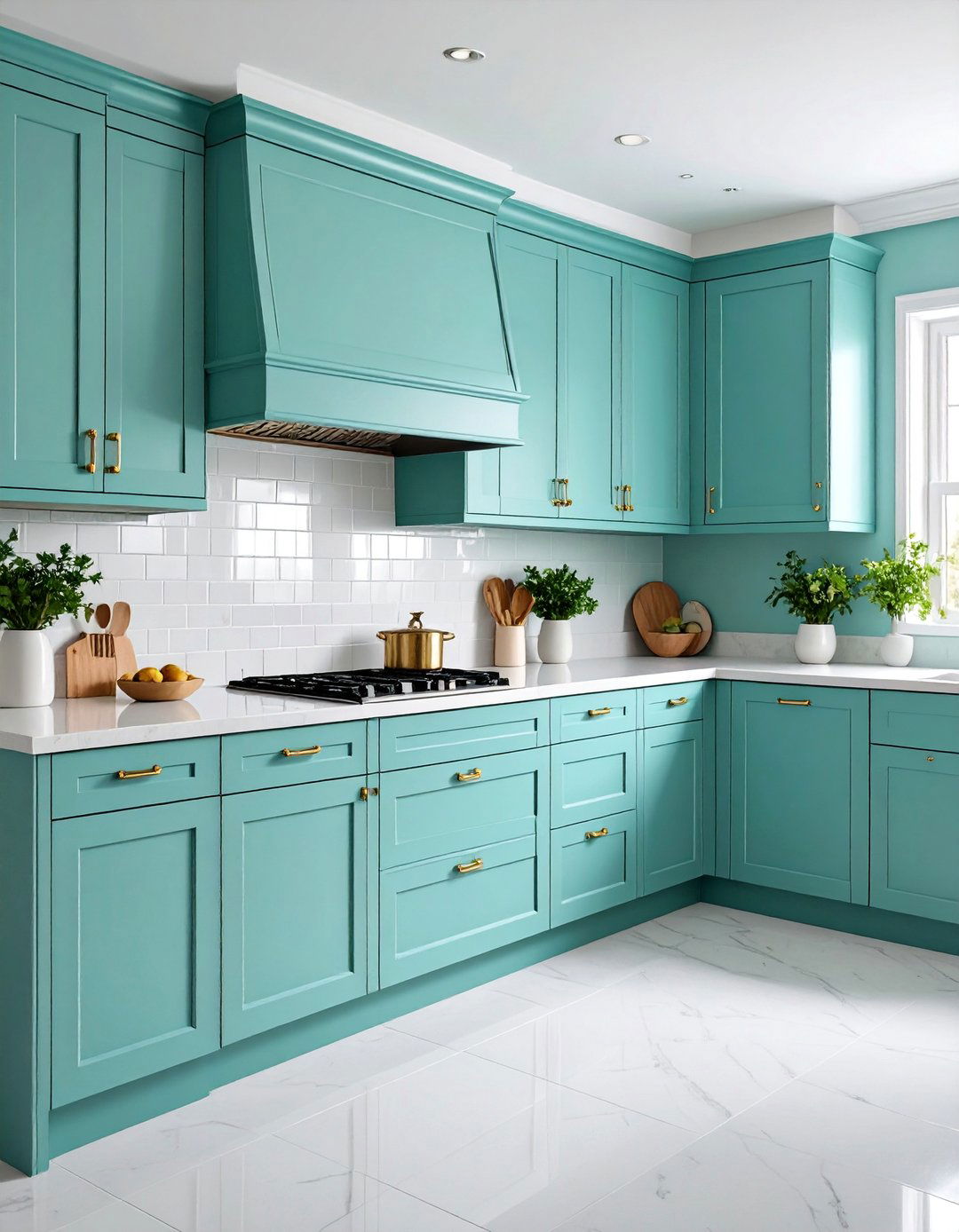 Mint Green Kitchen Cabinets with Brass Hardware - 25 Kitchen Cabinet Color Ideas