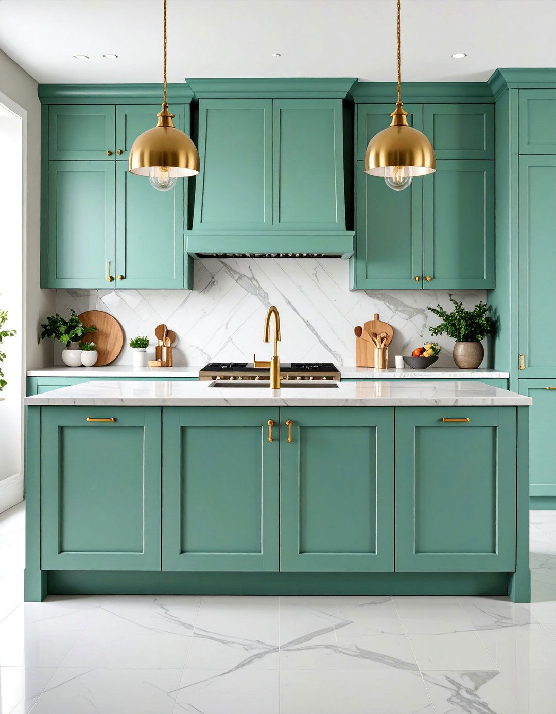 Mint Green Kitchen with Brass Hardware - 25 Pastel Colour Ideas for Your Home