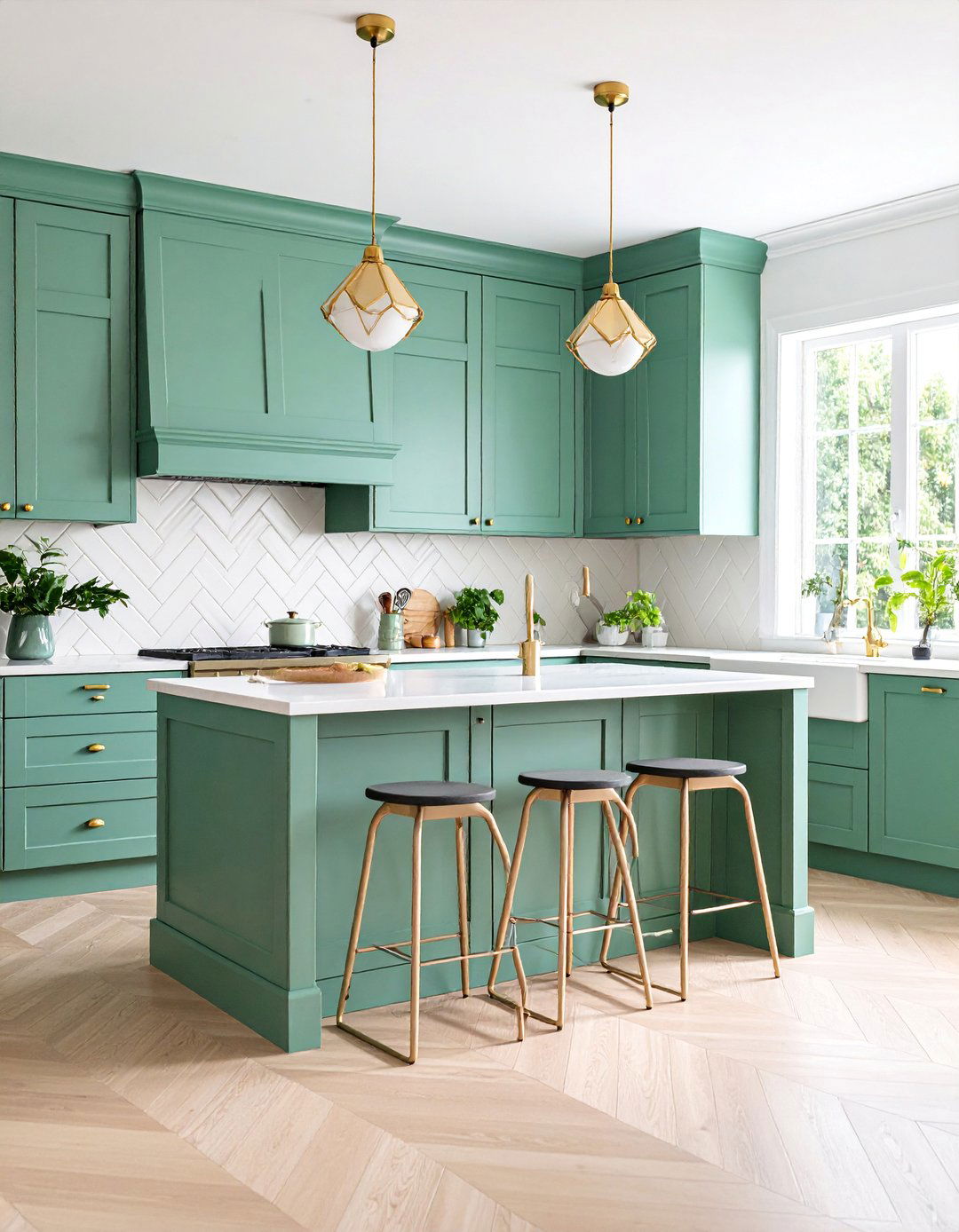 Mint Green Kitchen with Chevron Tile Backsplash - 25 Mint Kitchen Decor Ideas