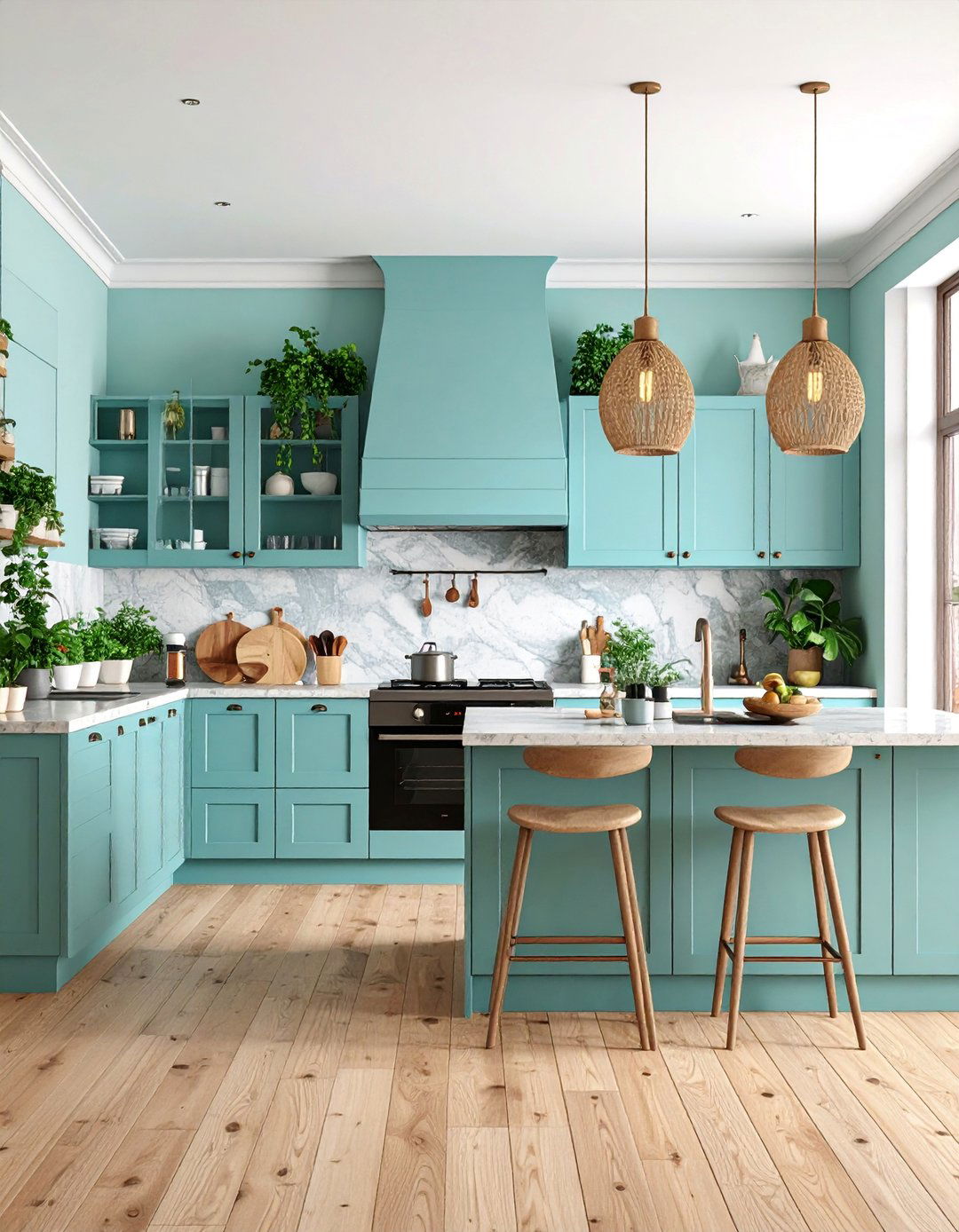 Mint Green Kitchen with Natural Stone Elements - 25 Mint Kitchen Decor Ideas