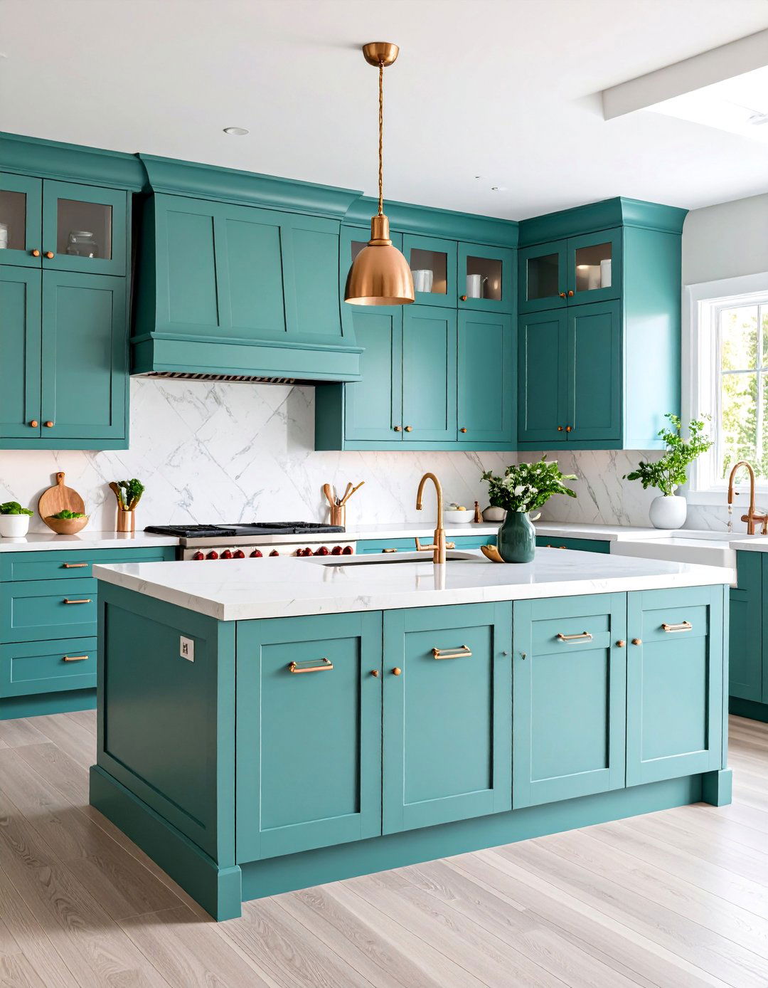 Mint Green Kitchen with Rose Gold Hardware - 25 Colorful Kitchen Ideas