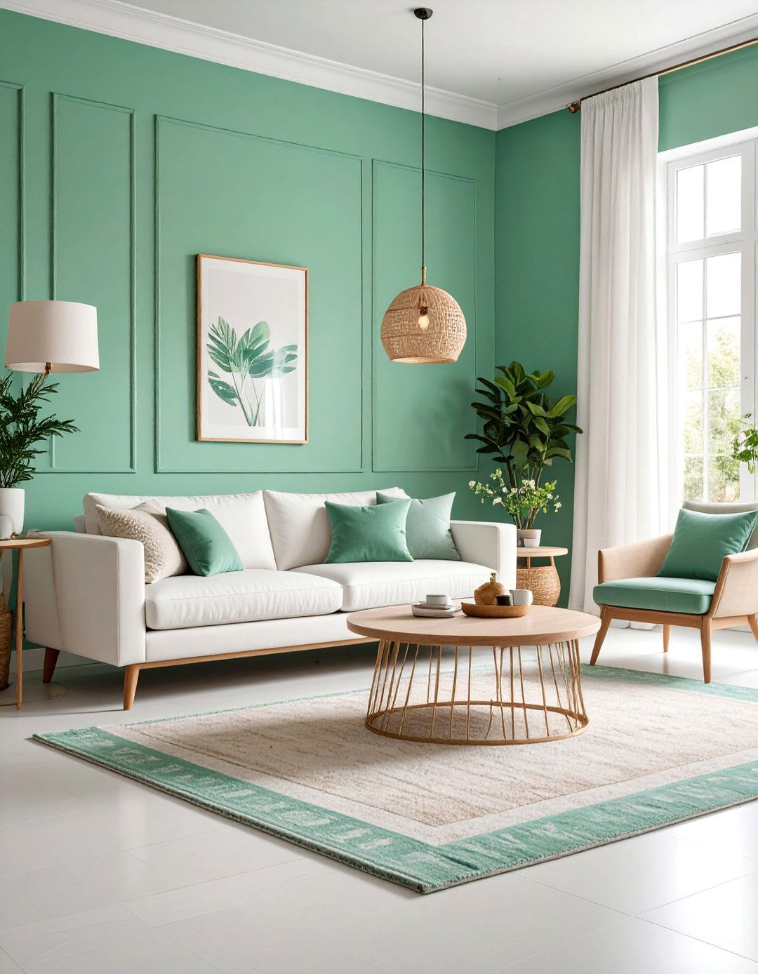 Mint Green Living Room with Fresh Accents - 25 Monochromatic Living Room Ideas