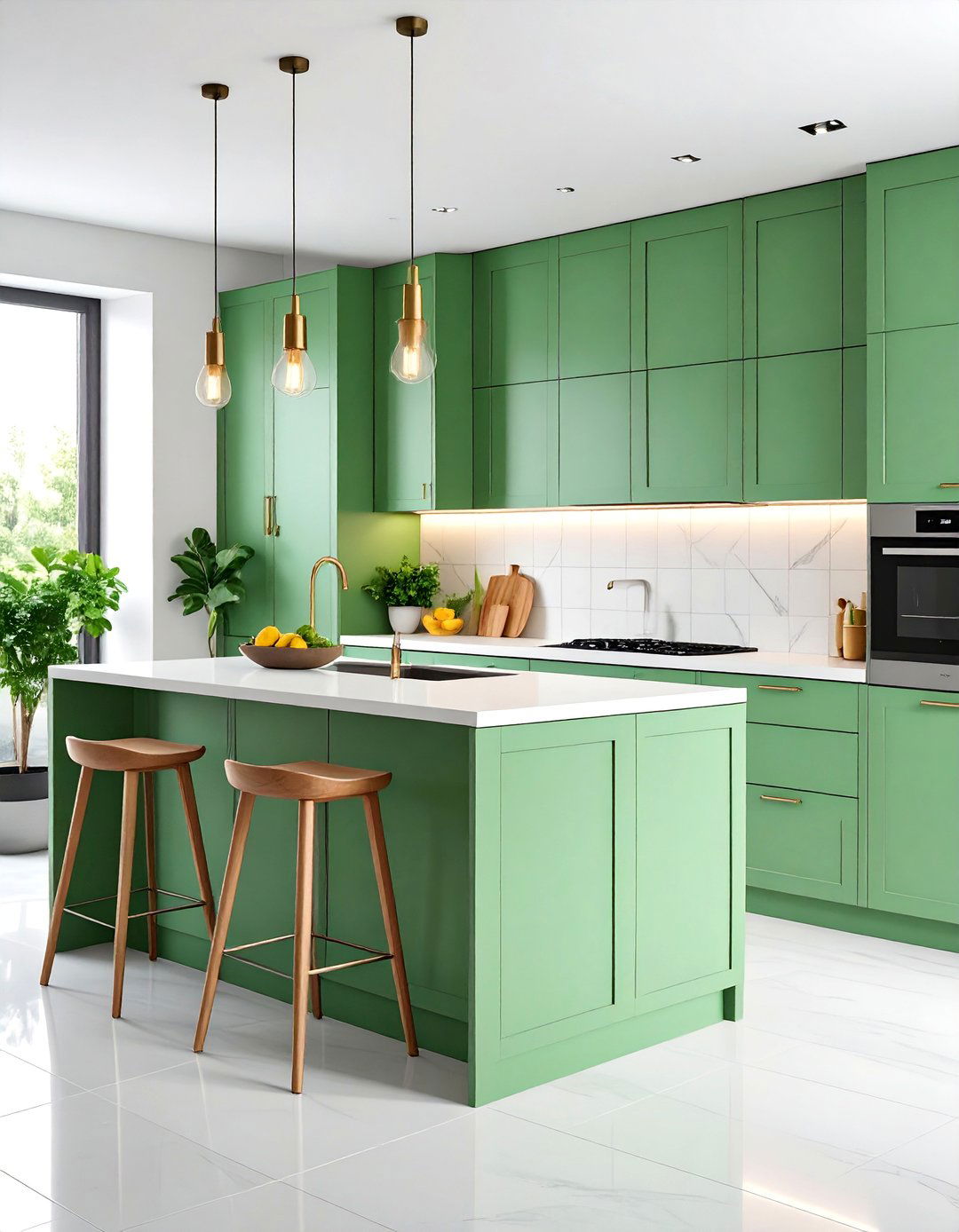 Mint Green Minimalist Kitchen with Handleless Cabinets - 25 Mint Green Kitchen Ideas