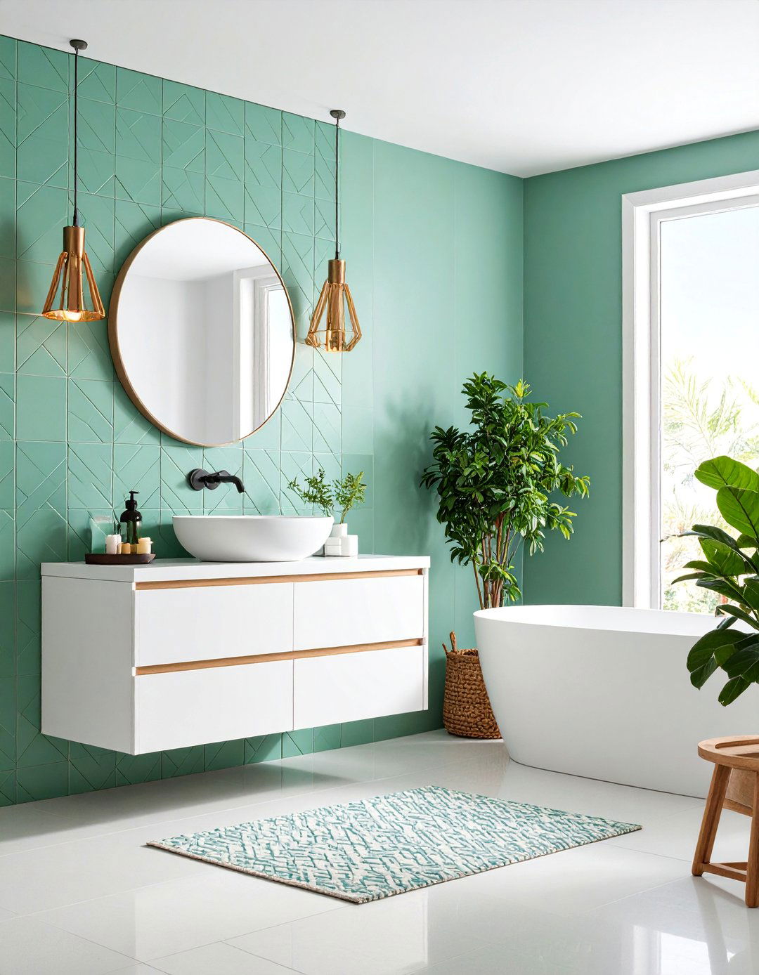 Mint Green Mosaic Accent Wall Feature - 25 Mint Green Bathroom Ideas