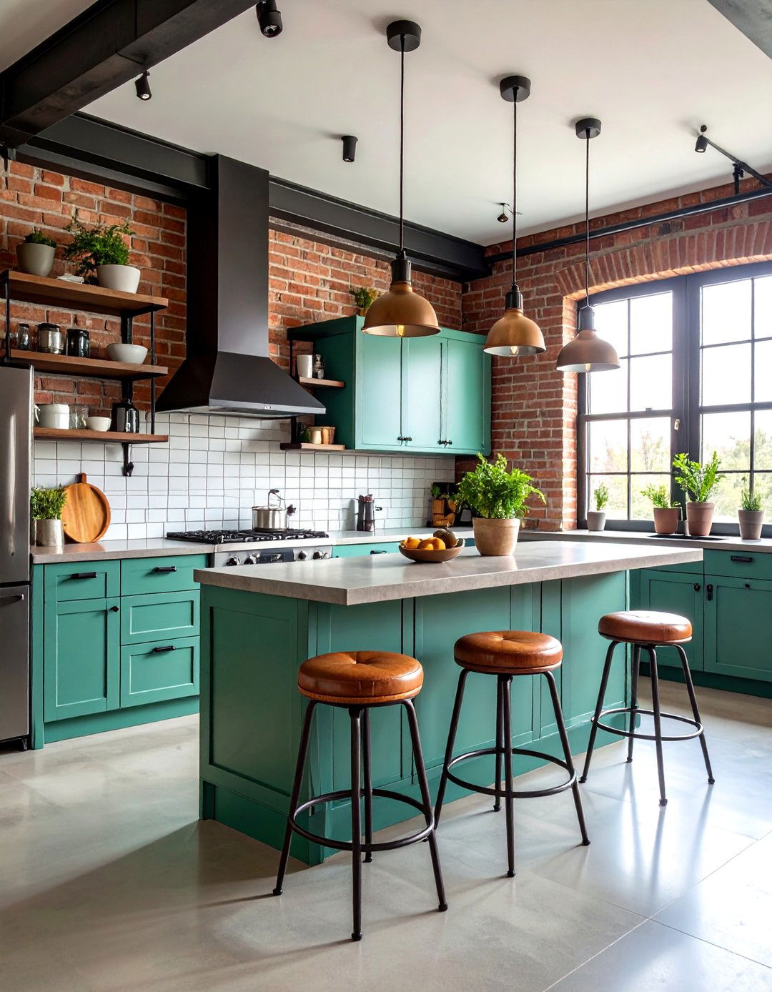 Mint Green Open Shelving Kitchen with Industrial Accents - 25 Mint Green Kitchen Ideas
