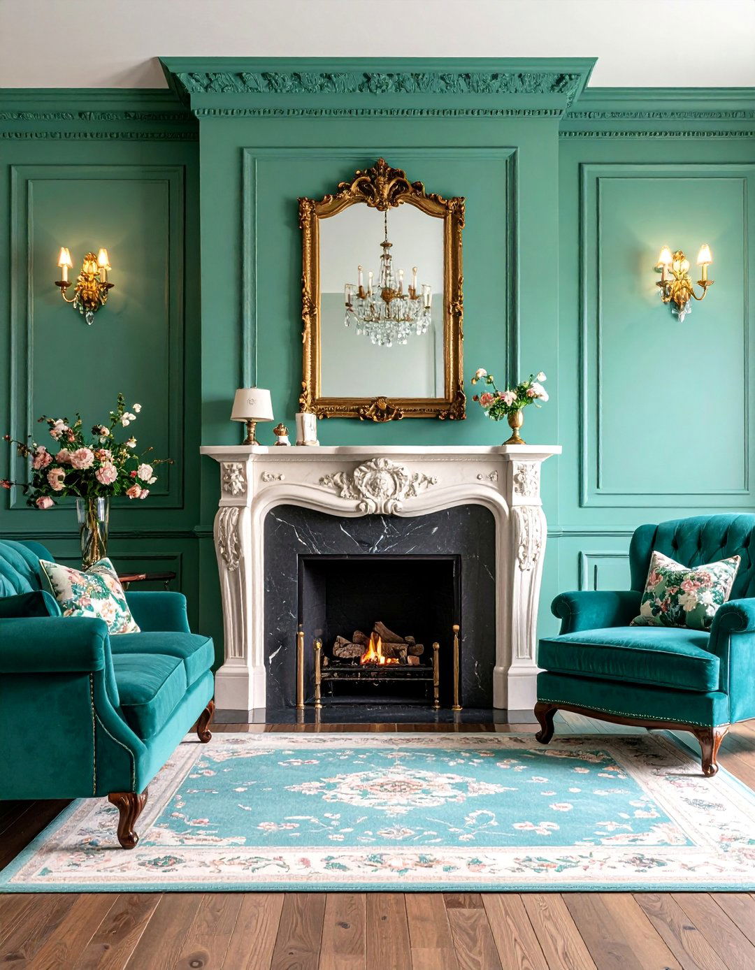 Mint Green Painted Raised Panel Traditional Surround - 25 Green Fireplace Ideas