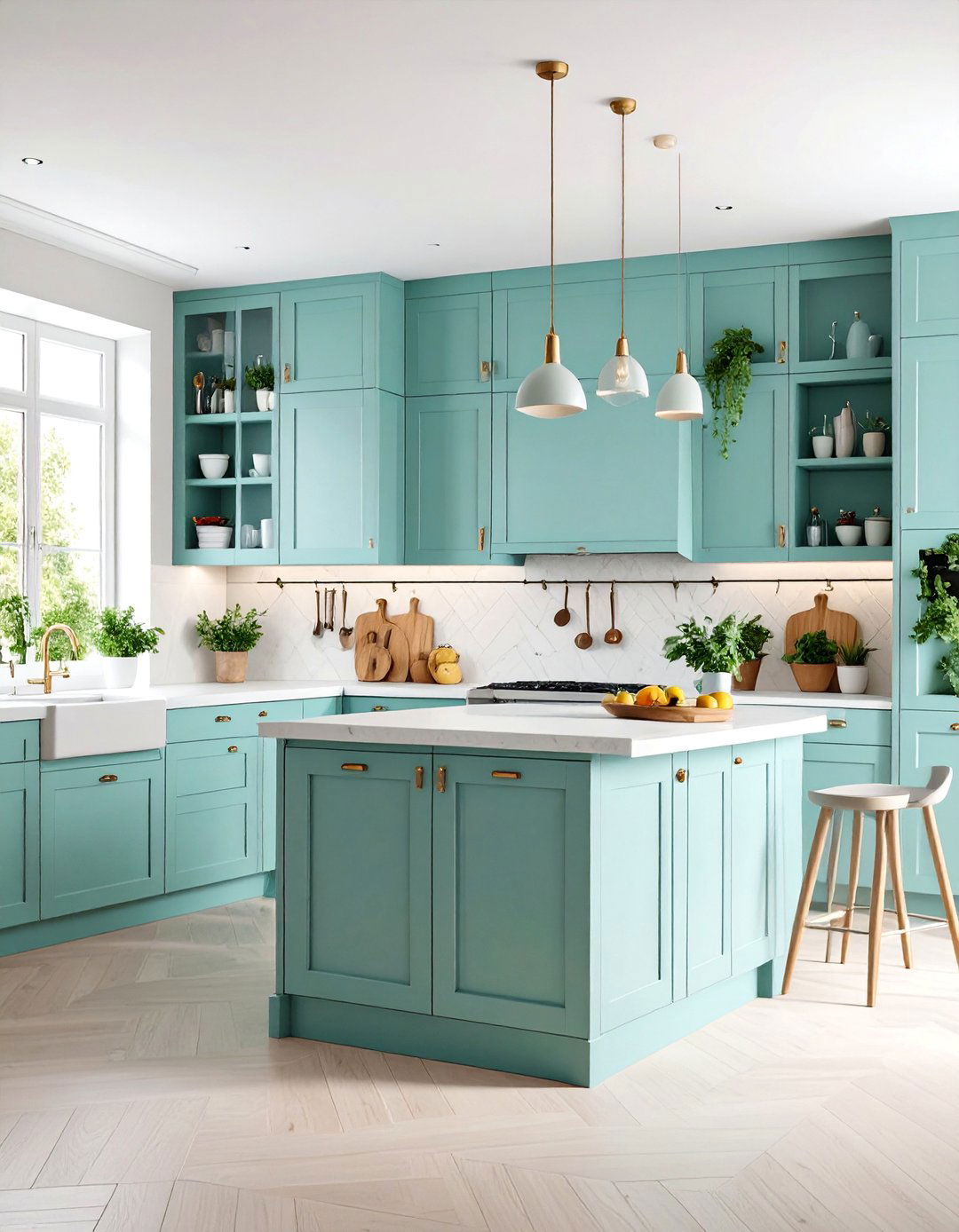Mint Green Pantry Kitchen with Floor to Ceiling Storage - 25 Mint Green Kitchen Ideas