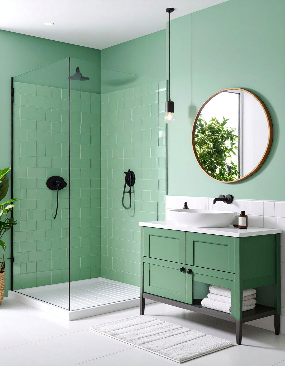 Mint Green Penny Tiles - 25 black, white and green bathroom ideas