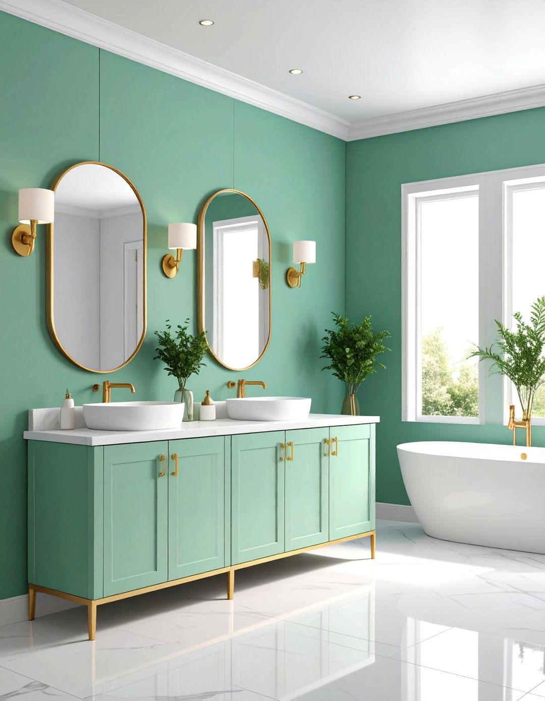 Mint Green Powder Room with Gold Fixtures - 25 Pastel Room Ideas