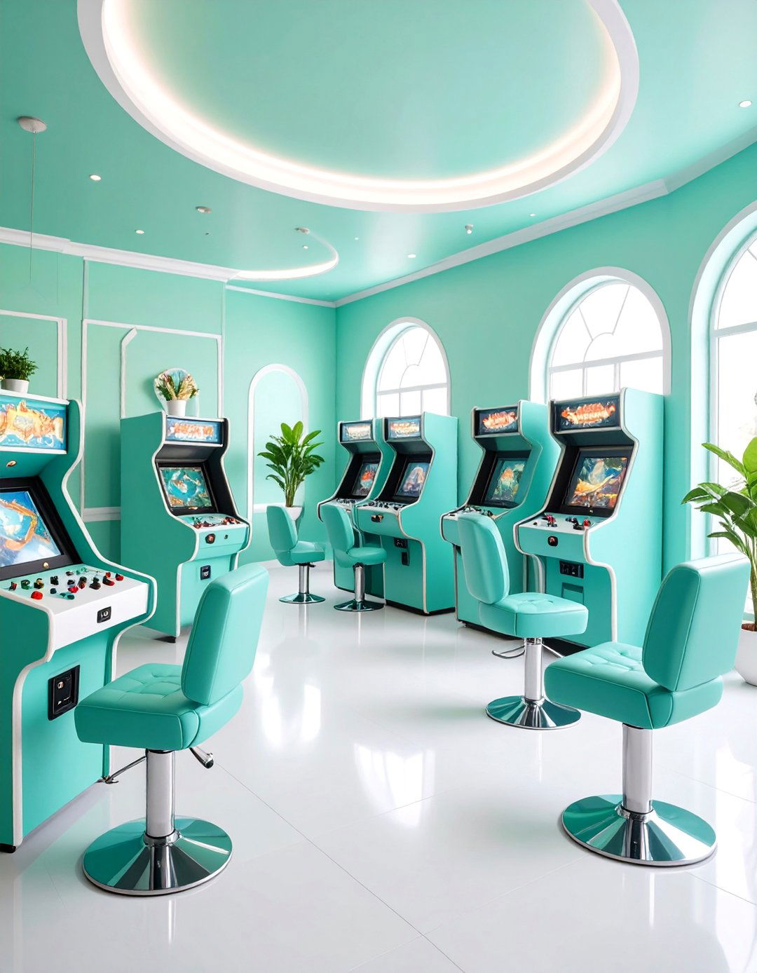 Mint Green Retro Gaming Arcade - 25 Game Room Paint Ideas