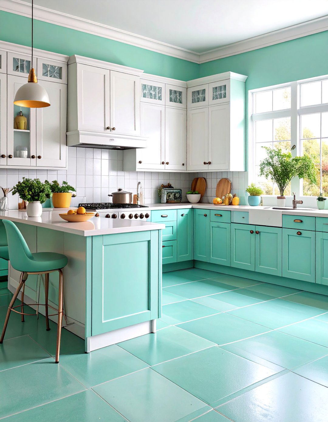 Mint Green Retro Vintage Concrete Floor - 25 Indoor Concrete Floor Paint Ideas