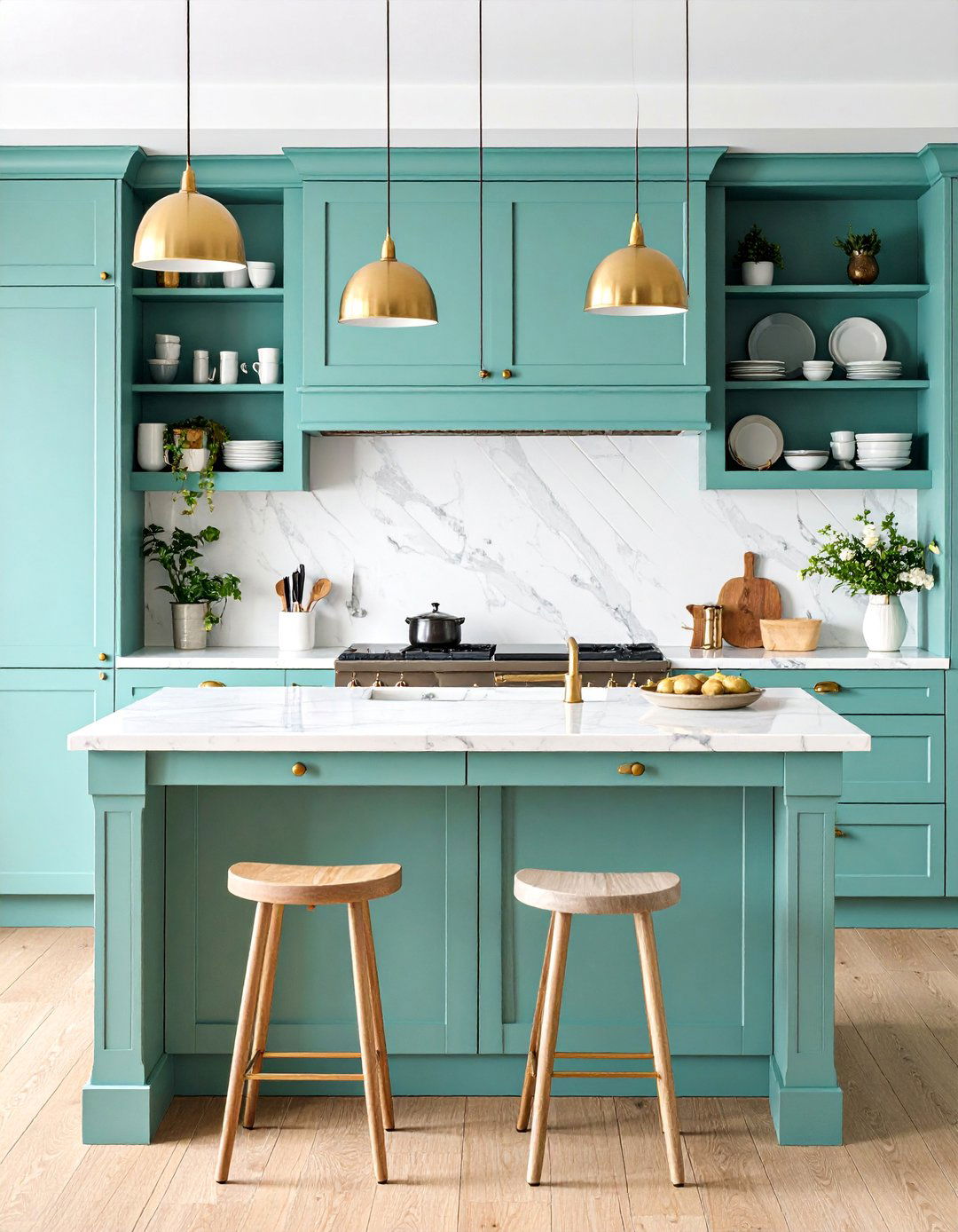 Mint Green Shaker Cabinets with White Marble Countertops - 25 Mint Green Kitchen Ideas