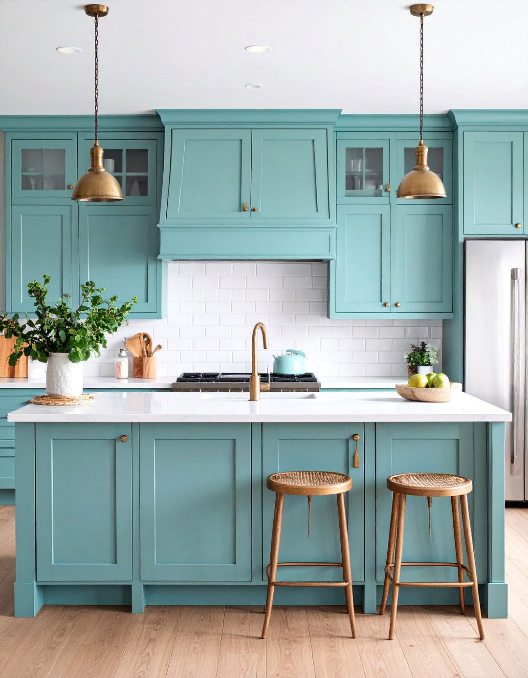 Mint Green Shaker Cabinets with White Subway Tiles - 25 Mint Kitchen Decor Ideas