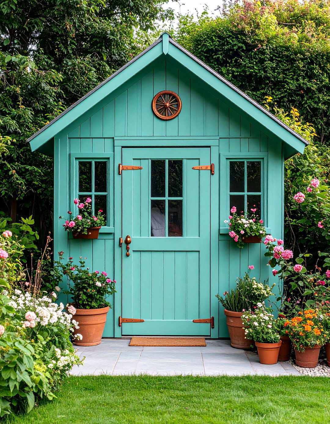 Mint Green Shed with Vintage Copper Details - 25 Shed Color Ideas