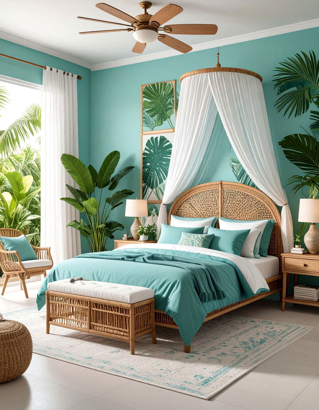 Mint Green Tropical Paradise Bedroom - 25 Light Green Bedroom Ideas