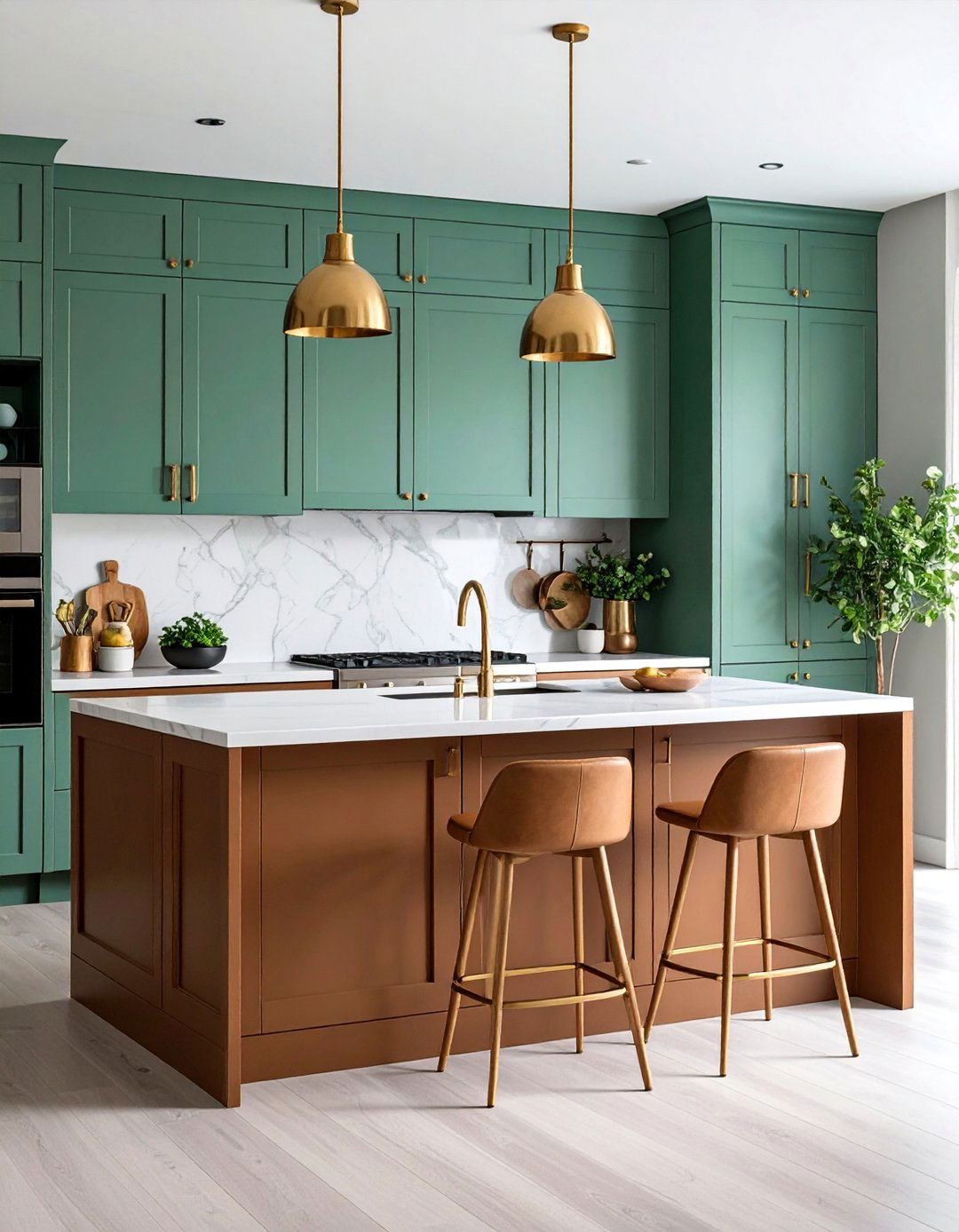 Mint Green Upper Cabinets with Brown Lower Cabinets - 25 Green and Brown Kitchen Ideas