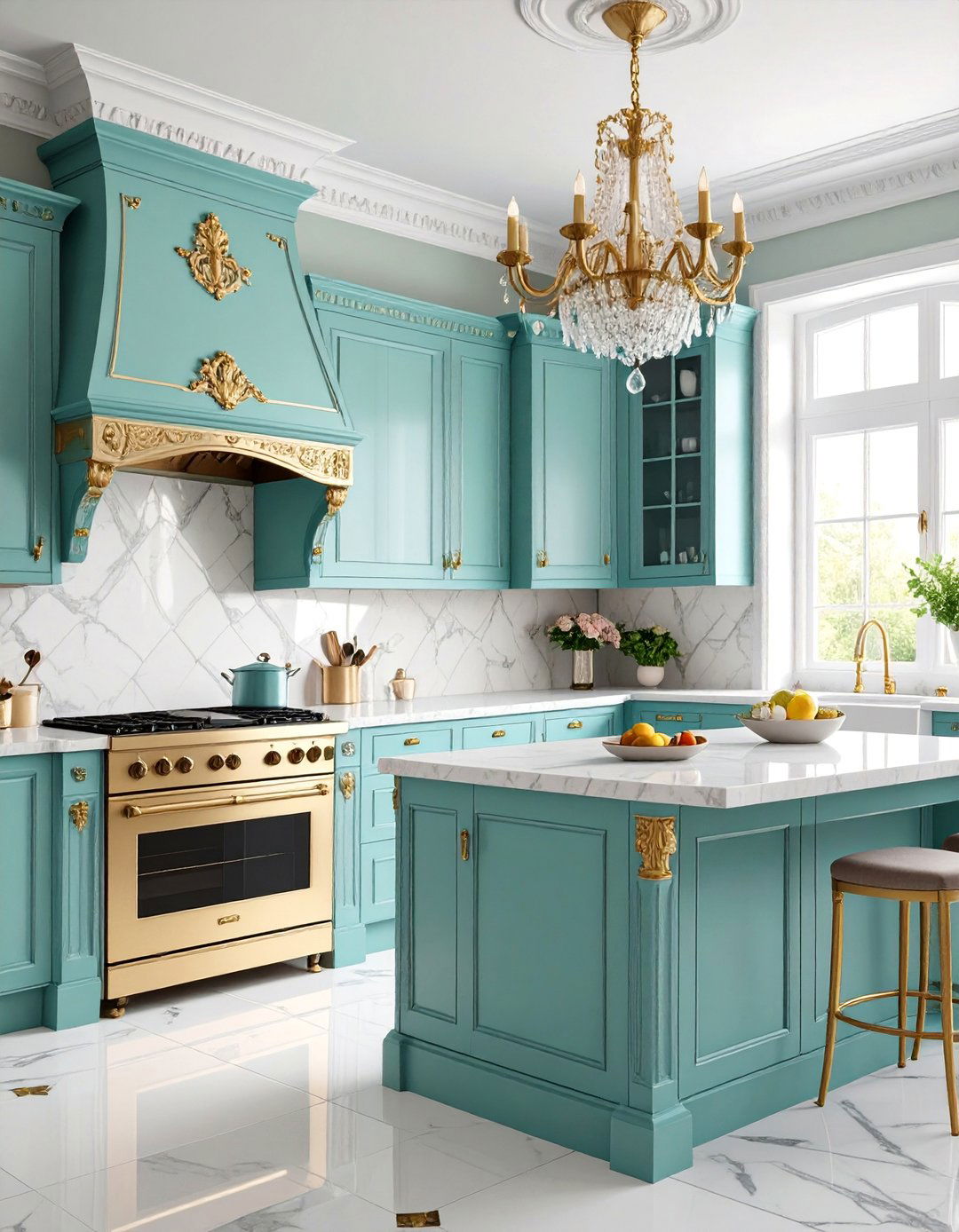 Mint Green Victorian Kitchen with Ornate Details - 25 Mint Green Kitchen Ideas