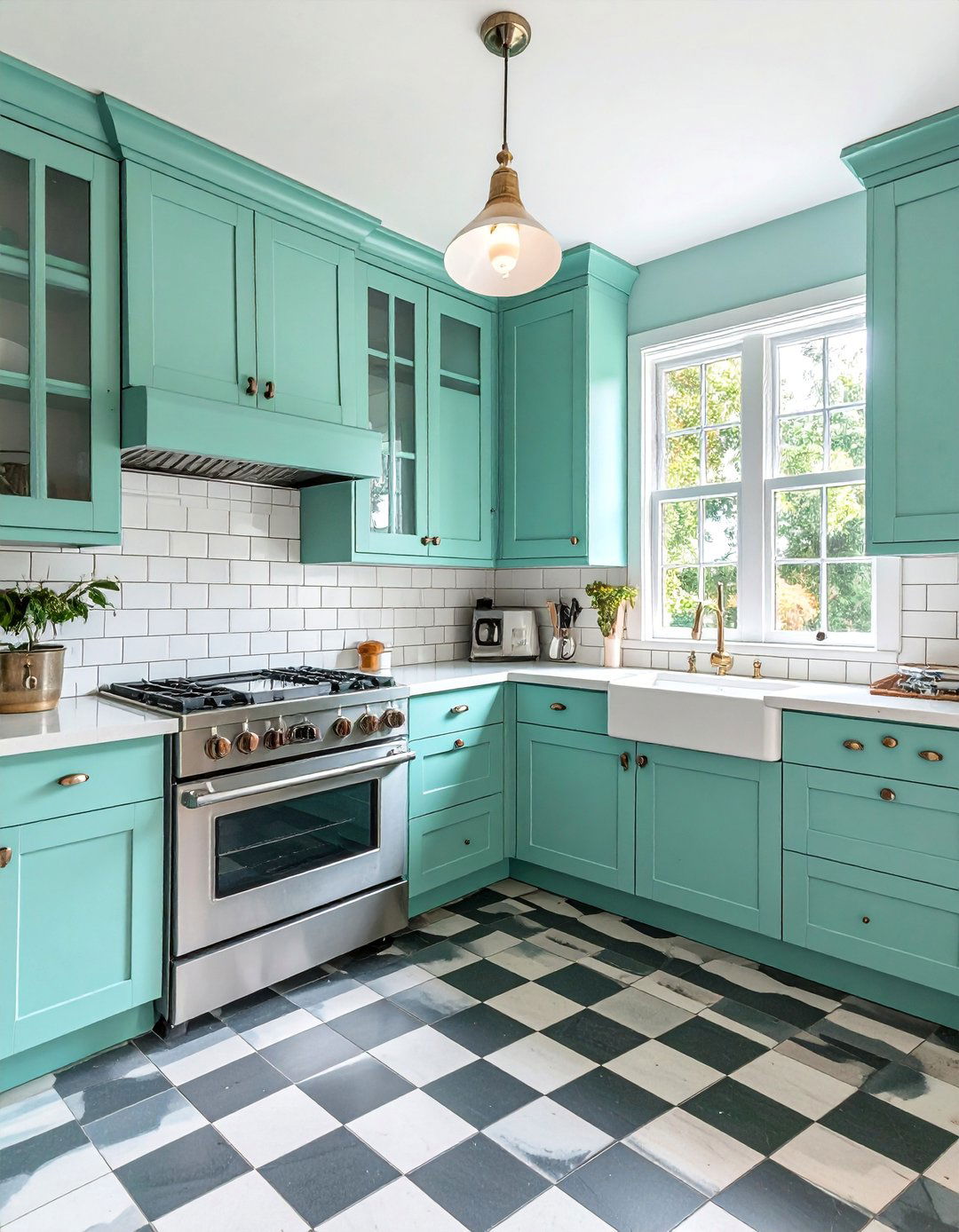 Mint Green Vintage Inspired Kitchen with Retro Elements - 25 Dark Green Kitchen Ideas