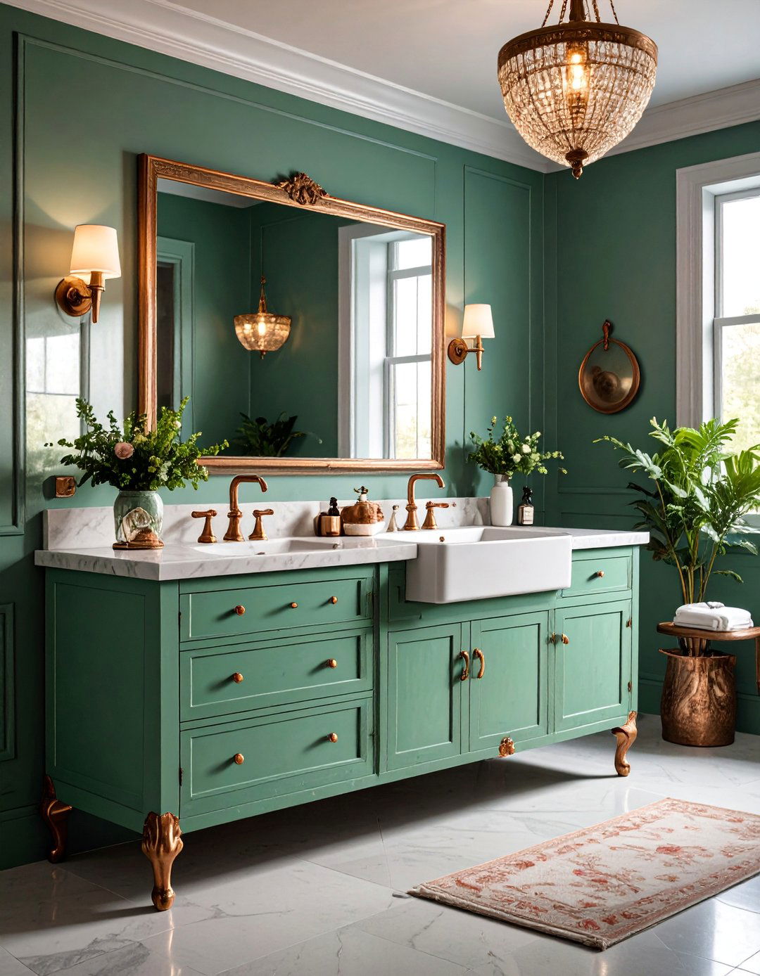 Mint Green Vintage Vanity with Copper Accents - 25 Bathroom With Green Vanity