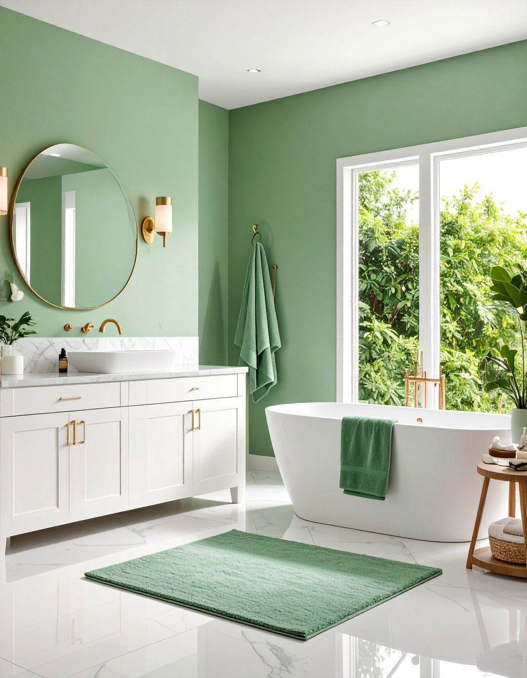 Mint Green Walls with Gold Hardware Accents - 25 Olive Green Bathroom Ideas