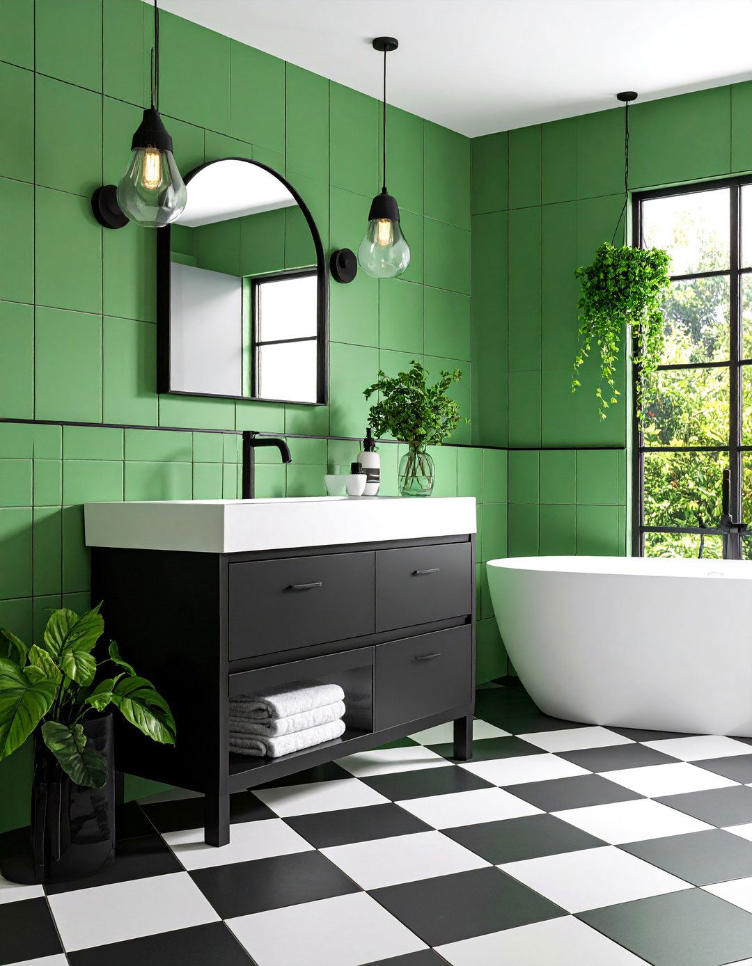 Mint Green and Black Bold Statement Bathroom - 25 Mint Green Bathroom Ideas