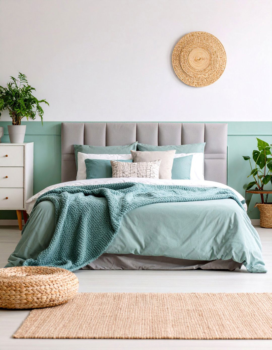 Mint Green and Dove Grey Scandinavian Bedroom - 25 Green and Grey Bedroom Ideas