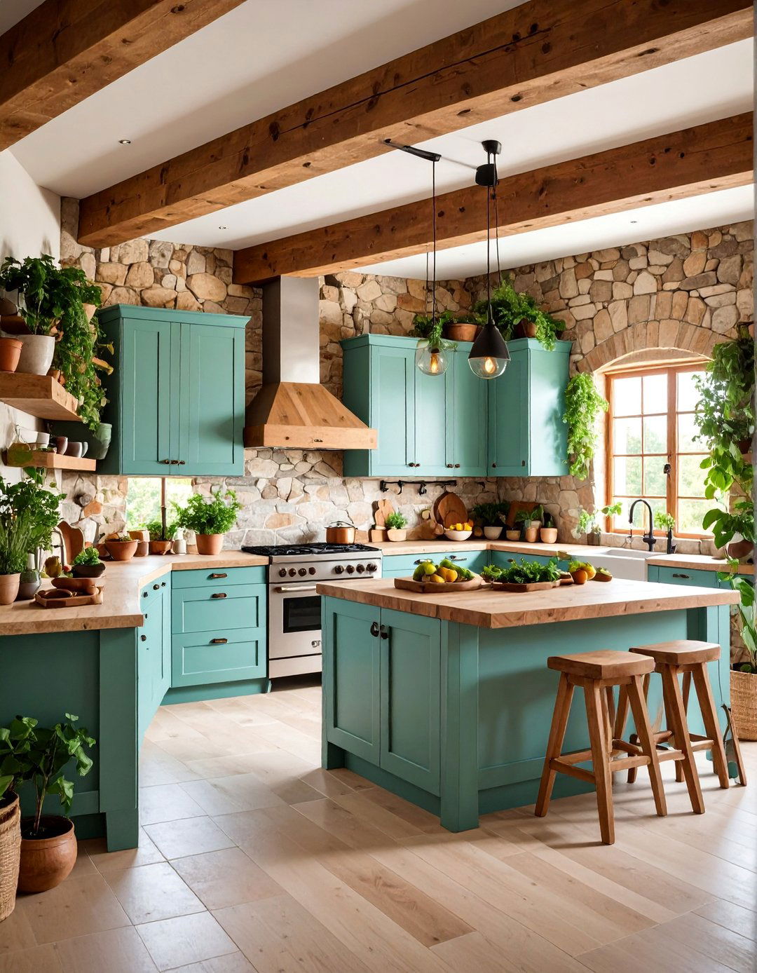 Mint Green and Natural Stone Kitchen - 25 Mint Green Kitchen Ideas