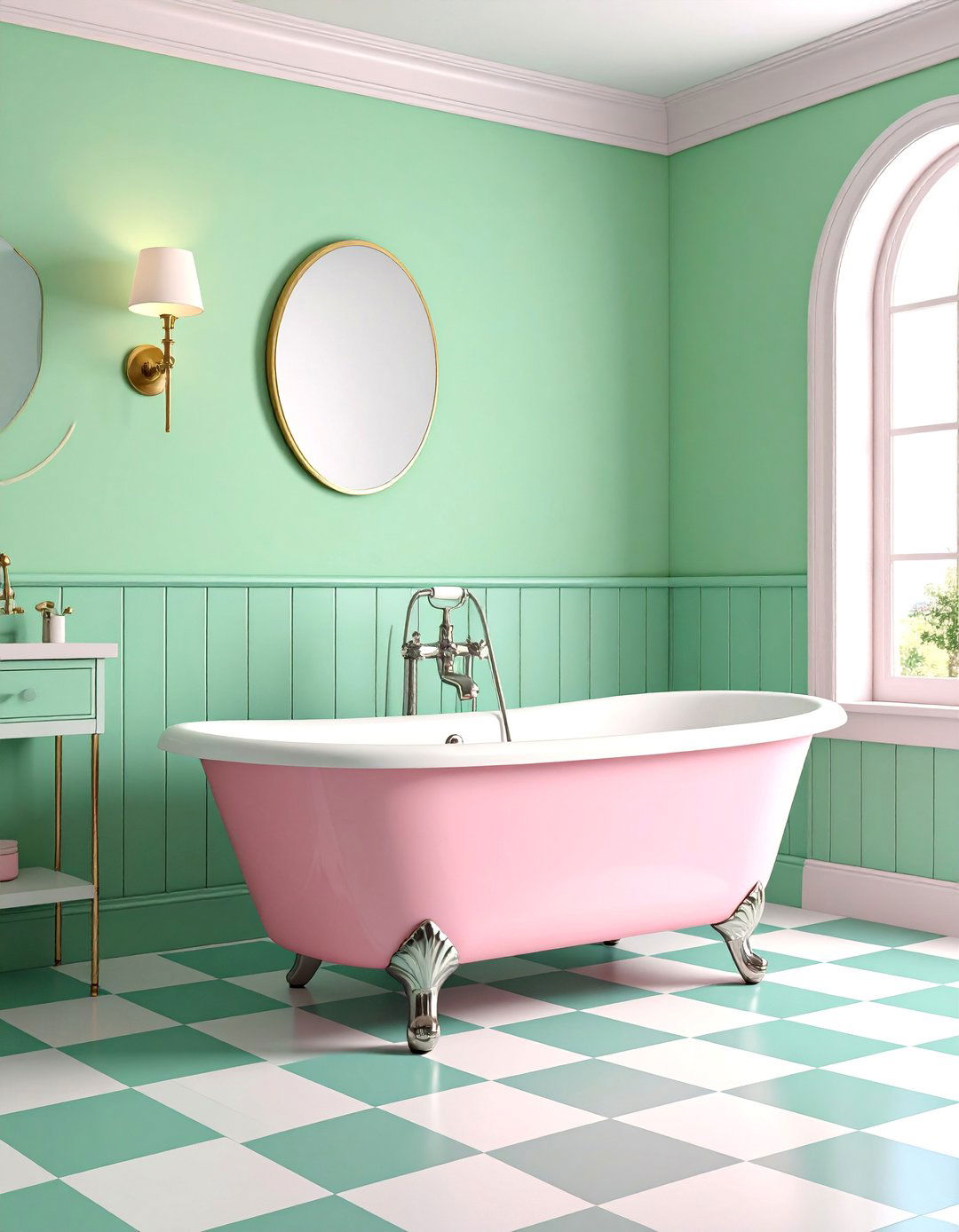 Mint Green and Pink Retro Diner Style - 25 Mint Green Bathroom Ideas