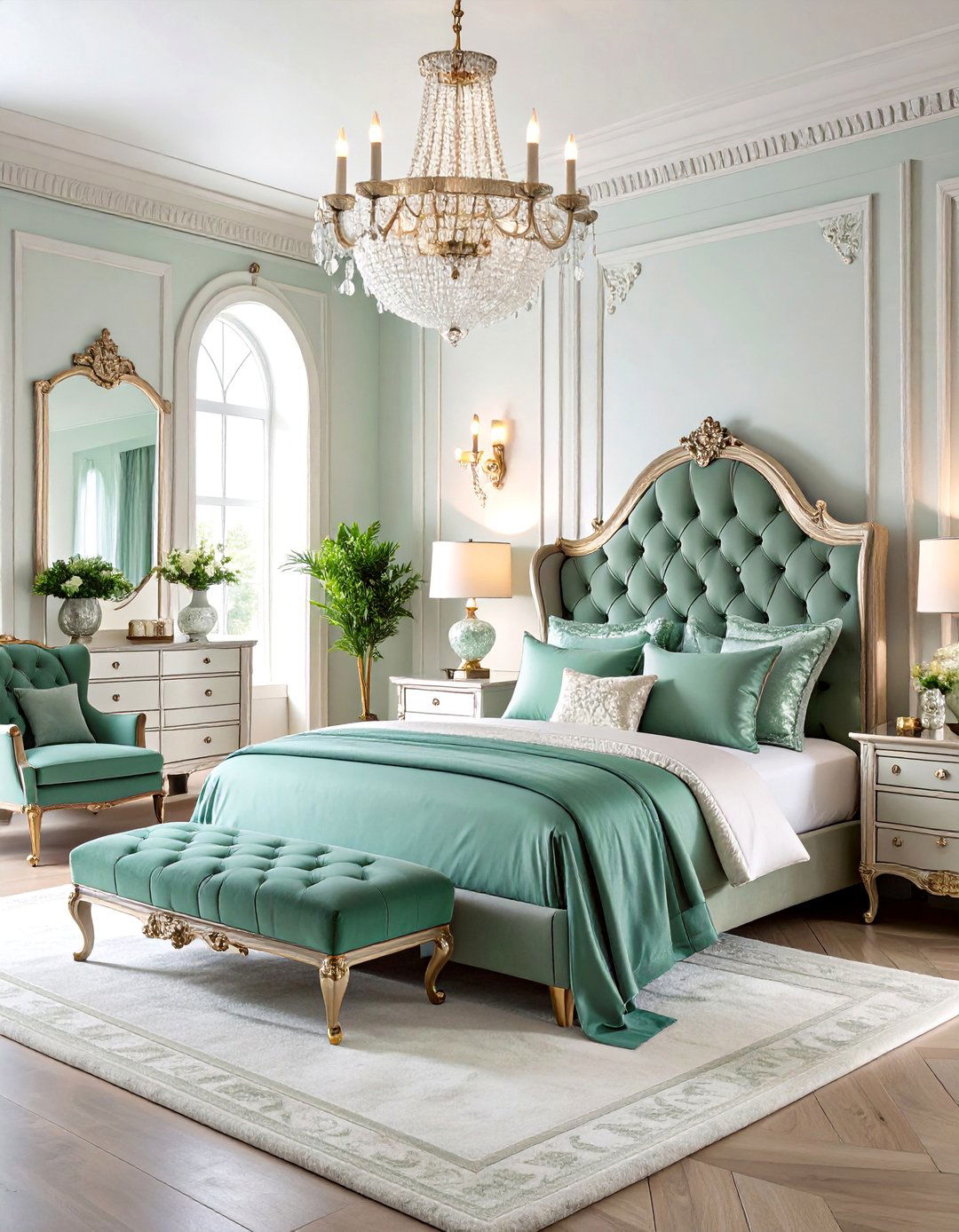 Mint Green and Platinum Grey Glamorous Bedroom - 25 Green and Grey Bedroom Ideas